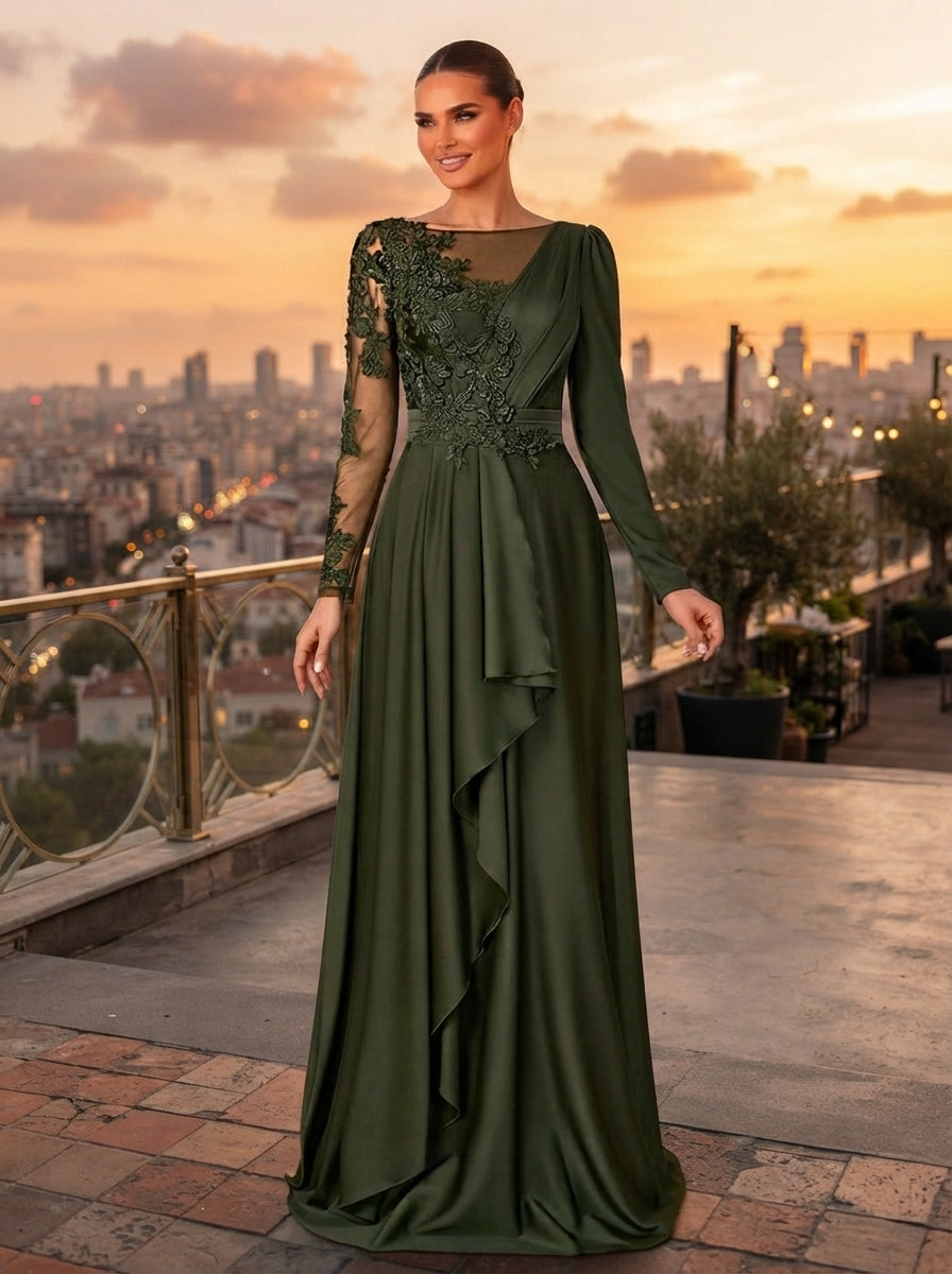 SDE3267 Glamorous Embroidered Lace Applique Full Skirt Gown
