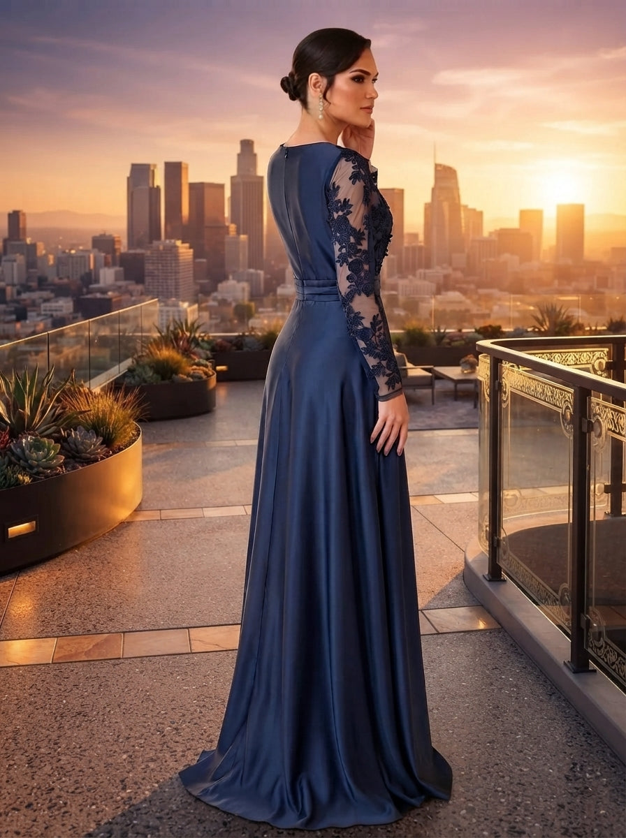 SDE3267 Glamorous Embroidered Lace Applique Full Skirt Gown