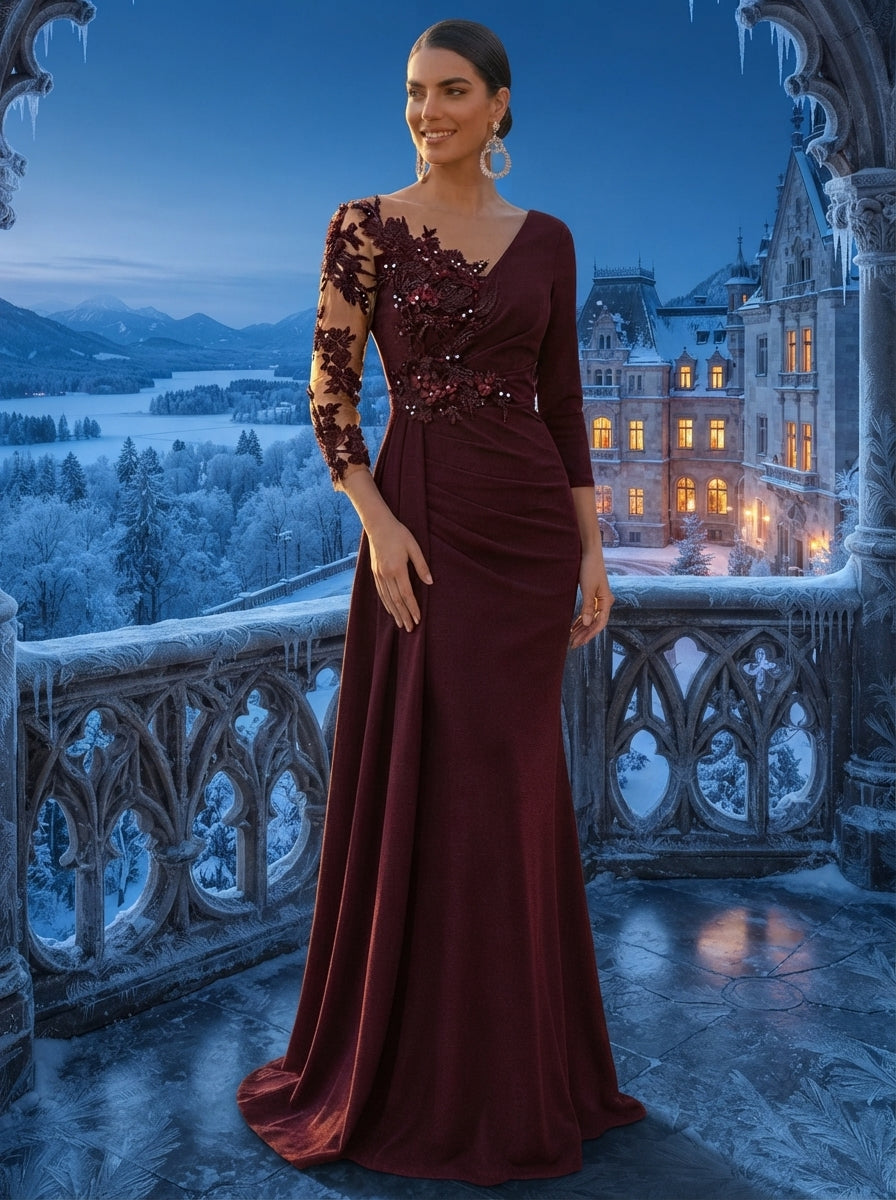 SDE3262 Luxury Bubble Diamond Jacquard Mermaid Skirt with Side Drape