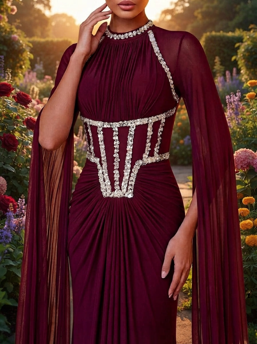 SDE3257 Luxury Beaded Diamond Chain Satin Mermaid Gown