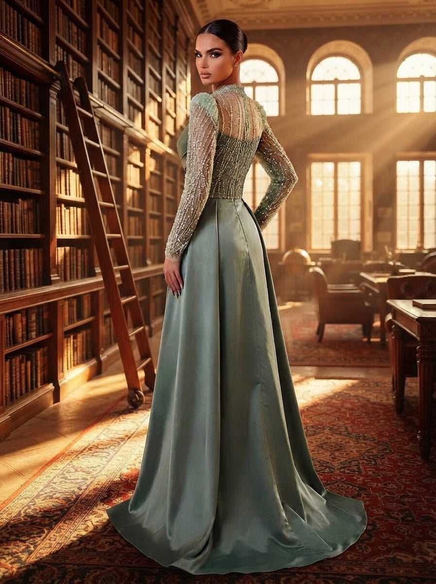 SDE3271 Luxury Beaded Embroidered Sequin Satin Fishtail Gown
