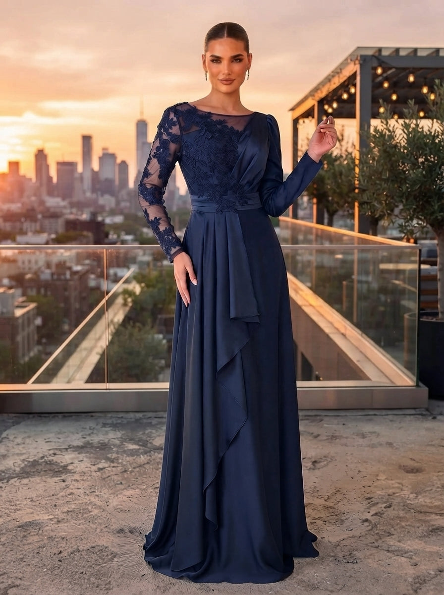 SDE3267 Glamorous Embroidered Lace Applique Full Skirt Gown
