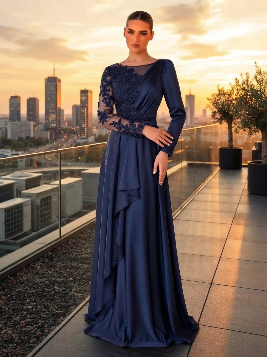 SDE3267 Glamorous Embroidered Lace Applique Full Skirt Gown