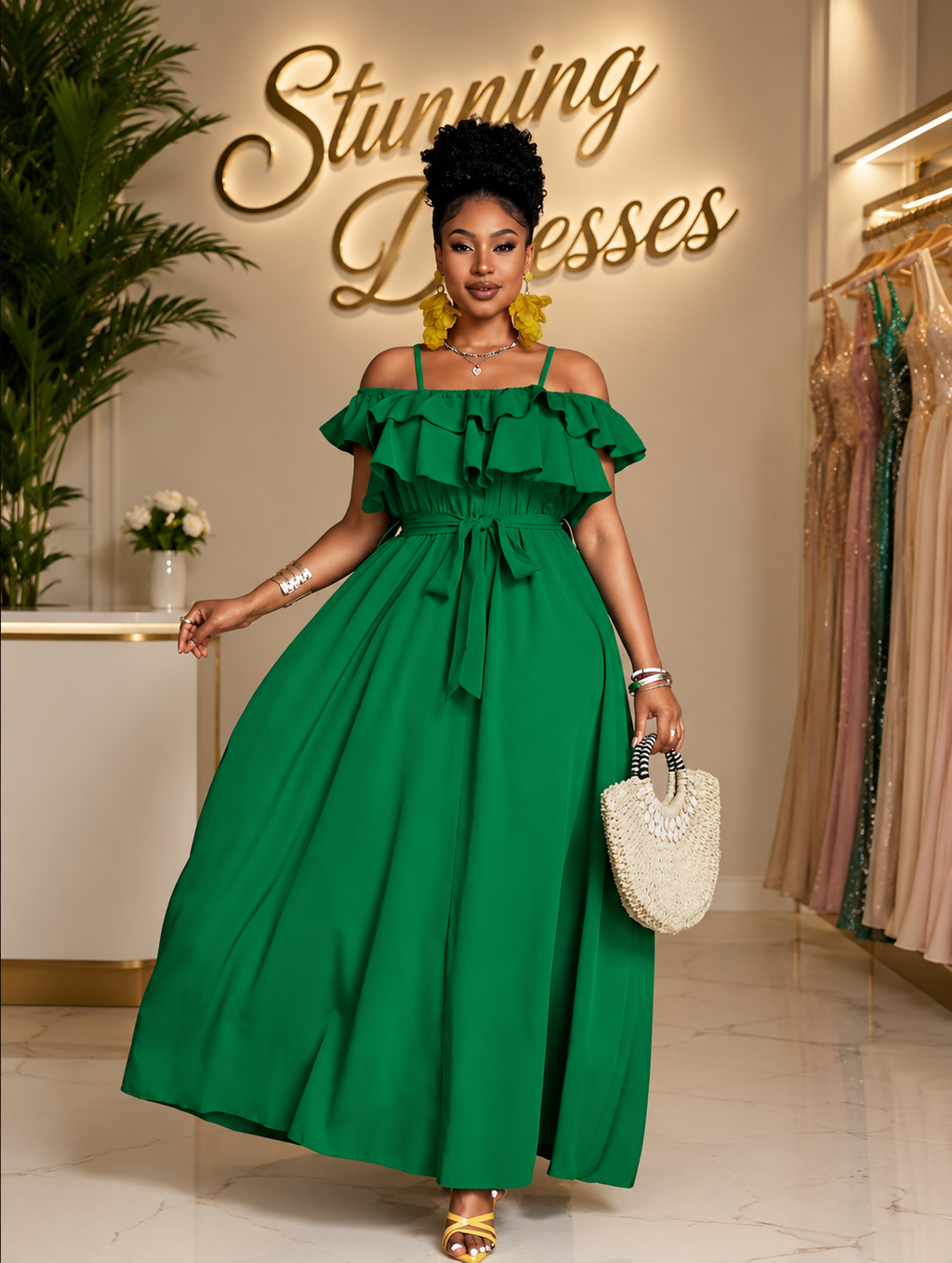 SDD4012 Cold Shoulder Ruffle Maxi Dress – 7 Colours