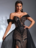 SD3271 Black & Gold Pearl Sequin Trailing Gown image 0