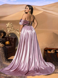 SD3256 Off-Shoulder Sequin Gown with Satin Trail
