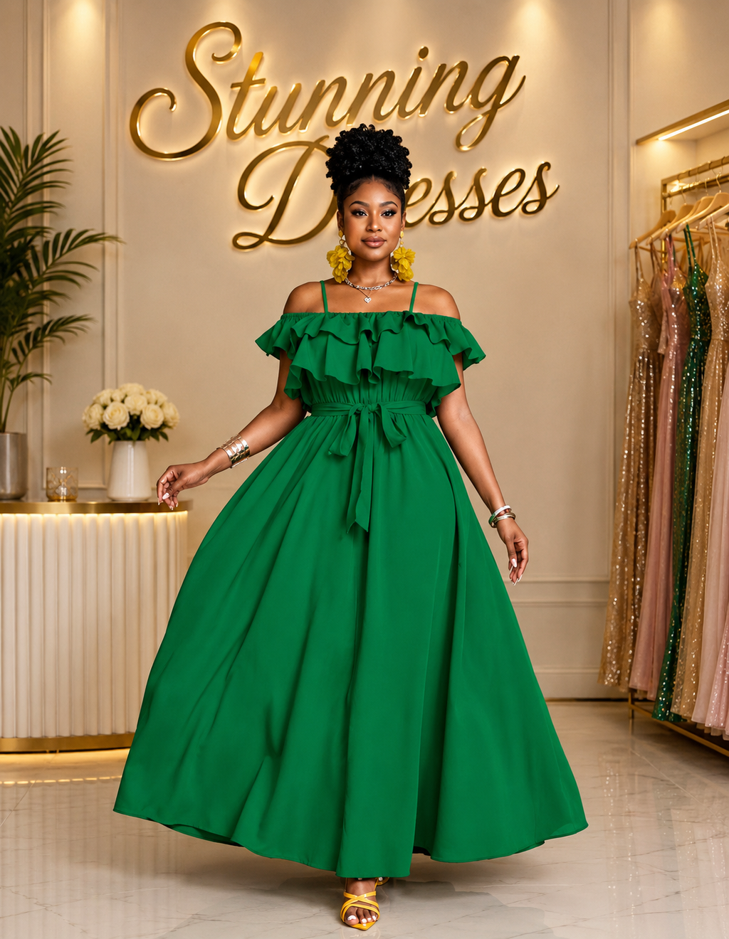 SDD4012 Cold Shoulder Ruffle Maxi Dress – 7 Colours
