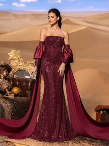 SD3222 Off-Shoulder Mermaid Gown with Flowing Sleeves image 6