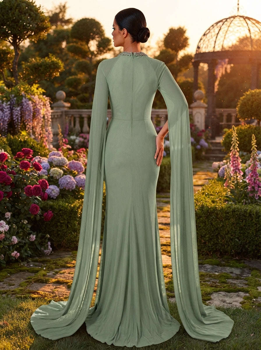 SDE3257 Luxury Beaded Diamond Chain Satin Mermaid Gown