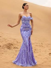 SD3214 Geometric Sequin Mermaid Gown image 0