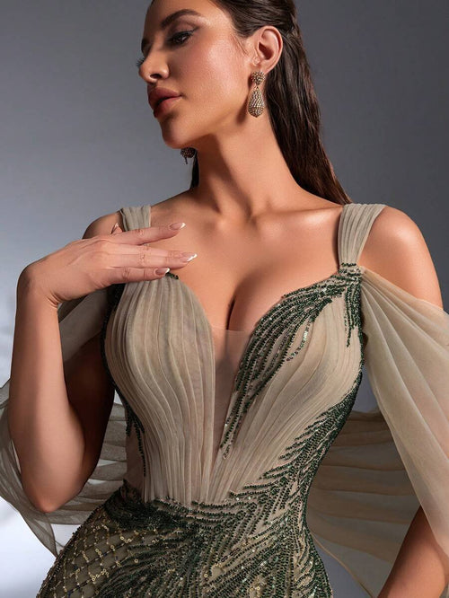 SD3194 Olive Green Sequin Beaded Mermaid Gown image 0