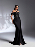 SD3171 Black Asymmetrical 3D Floral Maxi Dress