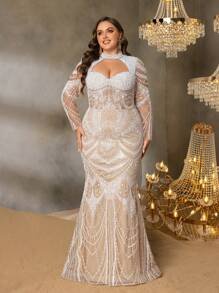 SD3250 High-Neck Floral Beaded Gown with Cutouts image 6