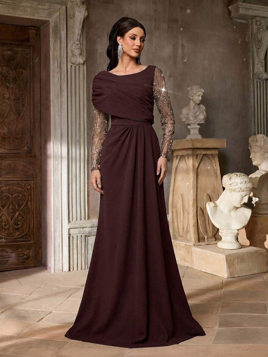 SDE3259 Luxury Beaded Sequin Mesh Ruched Mermaid Skirt