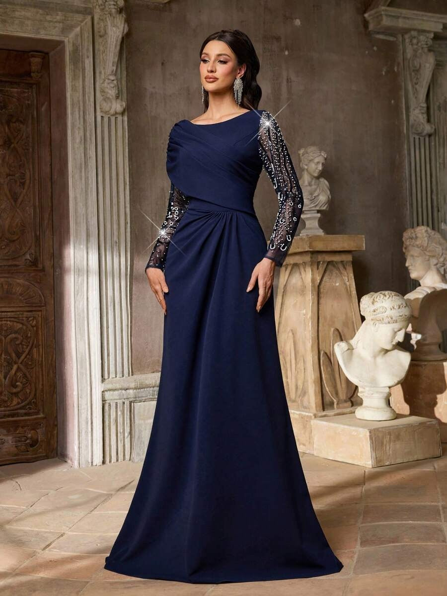 SDE3259 Luxury Beaded Sequin Mesh Ruched Mermaid Skirt