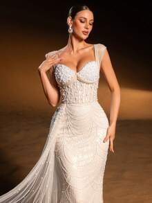 SD3224 V-Neck Long-Sleeve Beaded A-Line Gown image 2