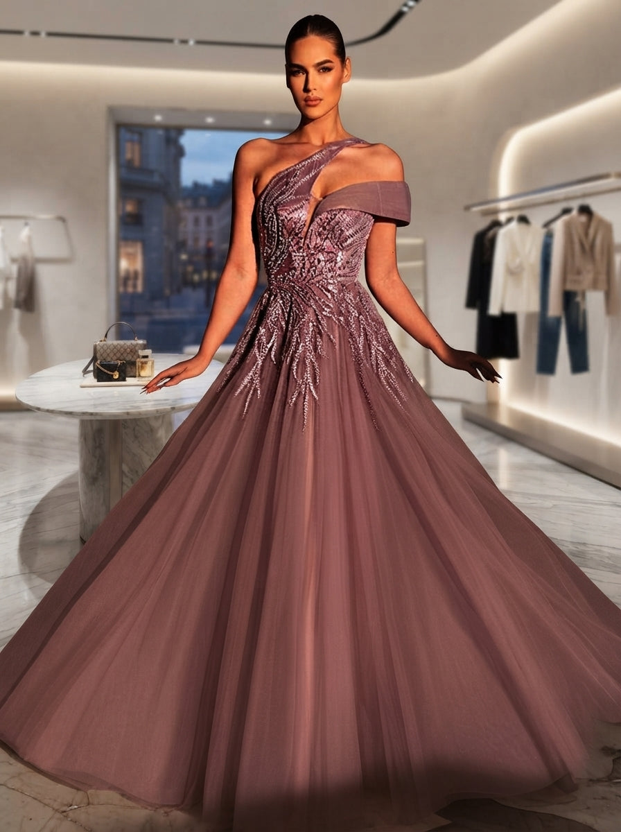 SDE3291 Luxury Heavily Embellished Beaded & Sequin Tulle Maxi Skirt