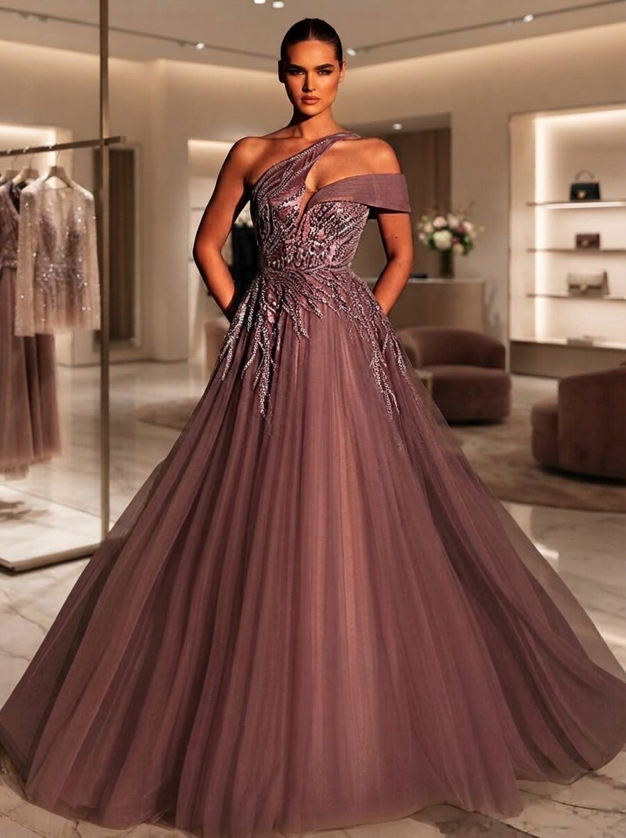 SDE3291 Luxury Heavily Embellished Beaded & Sequin Tulle Maxi Skirt