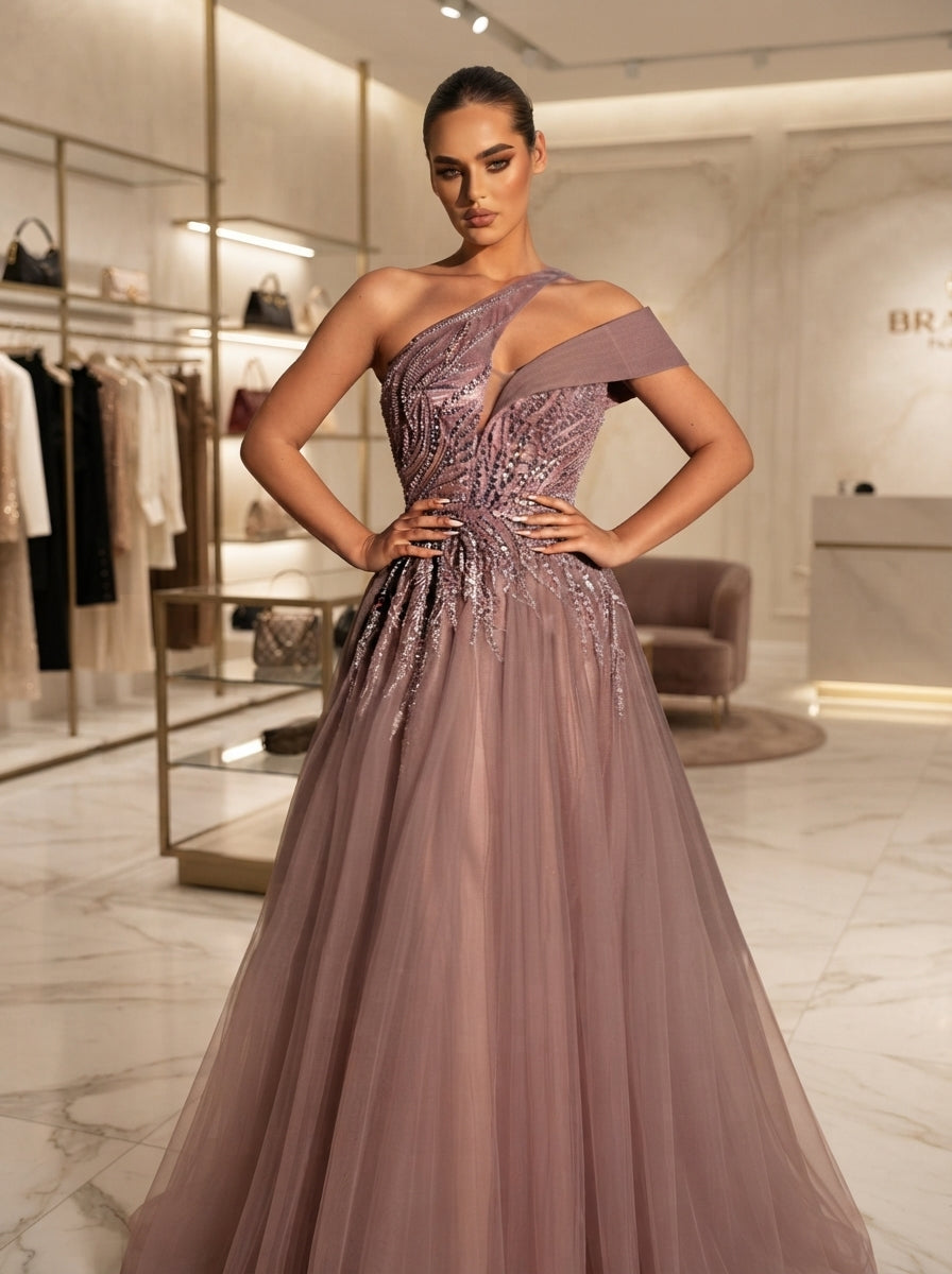 SDE3291 Luxury Heavily Embellished Beaded & Sequin Tulle Maxi Skirt
