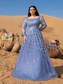 SD3254 Lace-Up Back Beaded Sequin Gown image 4