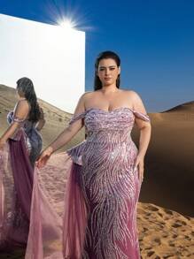 SD3260 Off-Shoulder Lace-Up Mermaid Gown image 2