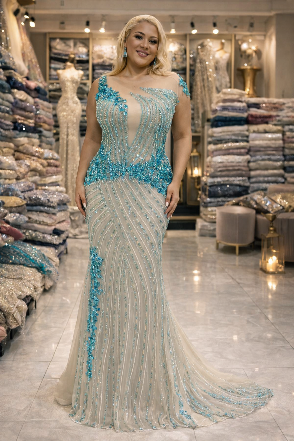 SD3262 Turquoise Embellished Illusion Neck Mermaid Evening Gown – Luxury Beaded Formal Dress UK - Turquoise, UK14 image
