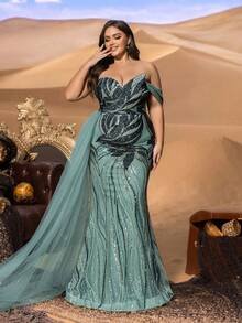 SD3248 Strapless Beaded Mermaid Gown with Tulle Train image 6