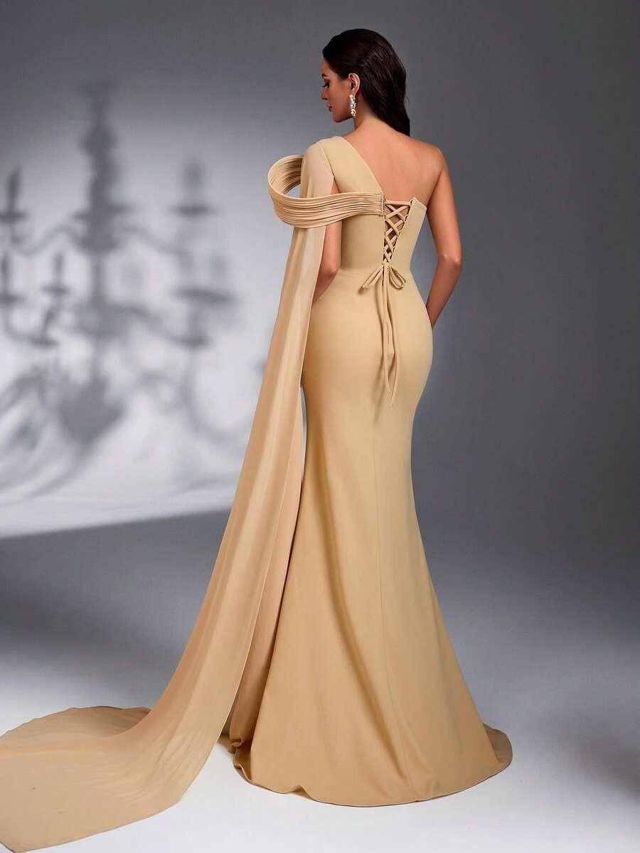 SD3174 Luxury Asymmetric Sequin 3D Floral Gown