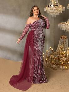 SD3255 One-Shoulder Striped Sequin Mermaid Gown image 8