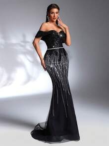SD3178 Luxe Contrast Mermaid Rhinestone Gown image 1