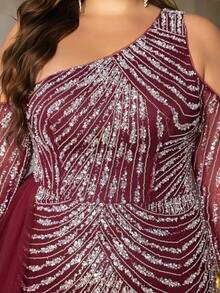 SD3255 One-Shoulder Striped Sequin Mermaid Gown image 9