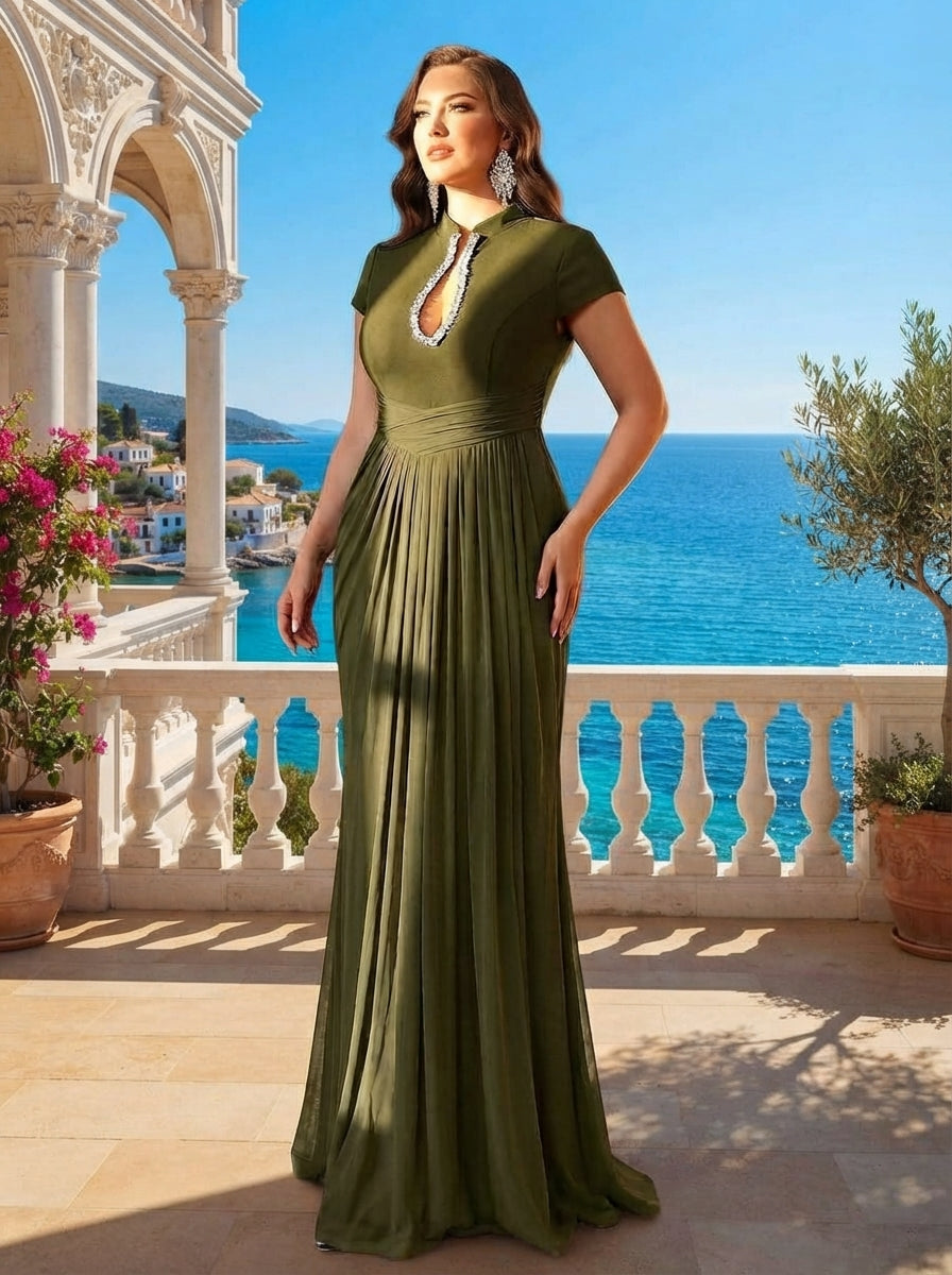 SDE3249 Plus Size Luxury Rhinestone Mermaid Evening Gown with Train