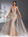SD3210 Rhinestone Beaded Mermaid Gown - 12/14 (L), Apricot image