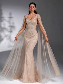 SD3210 Rhinestone Beaded Mermaid Gown - 12/14 (L), Apricot image