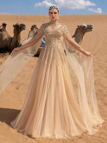 SD3212 Semi-High Neck Dense Beaded Gown image 3