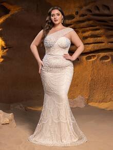SD3244 One-Shoulder Beaded Sequin Mermaid Gown image 6