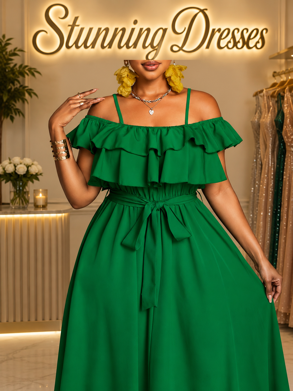 SDD4012 Cold Shoulder Ruffle Maxi Dress – 7 Colours