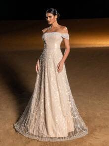 SD3216 Off-Shoulder Shimmering Fish Tail Gown image 7