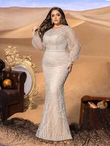 SD3234 Plus Size Arc Sequin Mermaid Gown - UK20 (2XL), Apricot image