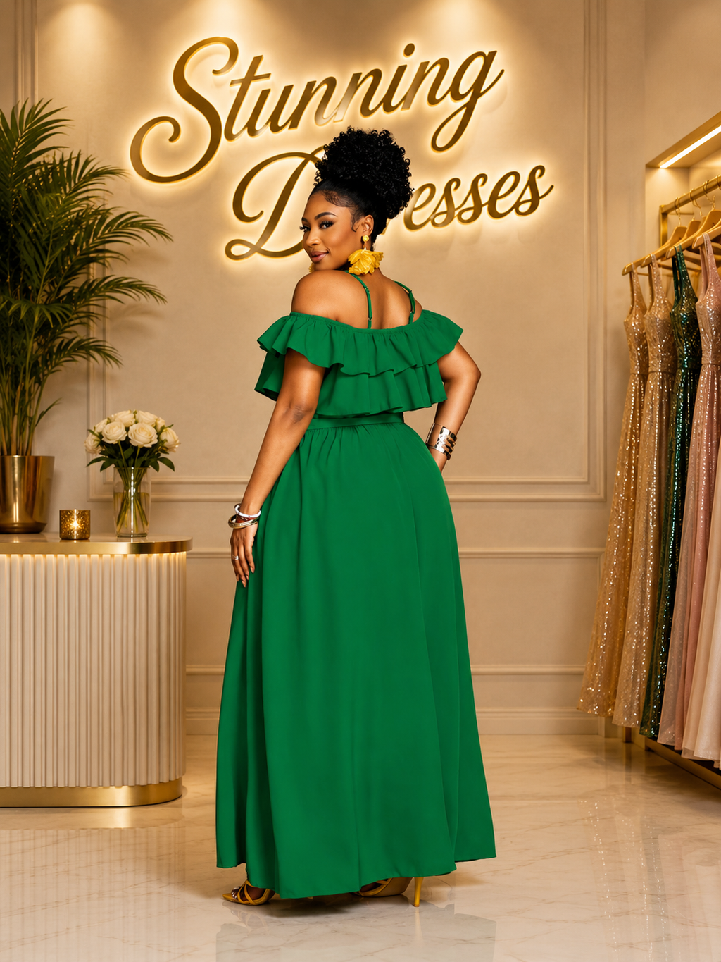SDD4012 Cold Shoulder Ruffle Maxi Dress – 7 Colours