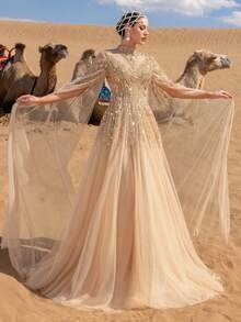 SD3212 Semi-High Neck Dense Beaded Gown image 6