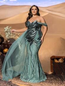 SD3248 Strapless Beaded Mermaid Gown with Tulle Train image 4