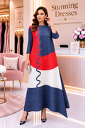 SDD4016 Colour Block Zigzag Maxi Dress in Navy Red White