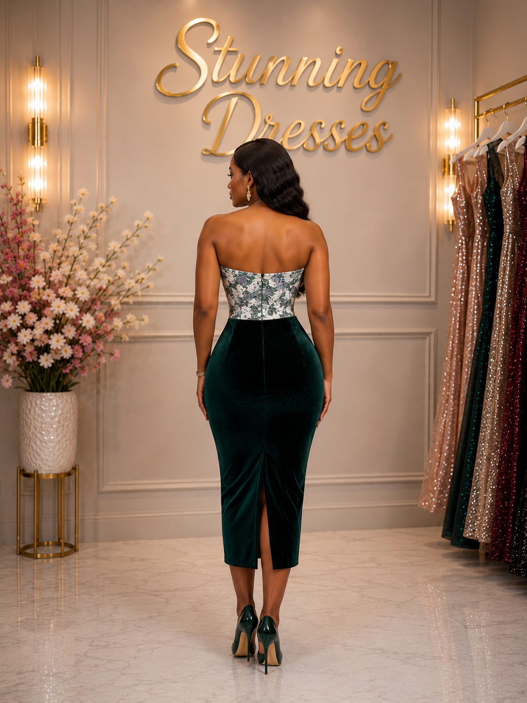 SDD4009 Retro Floral Corset Midi Dress