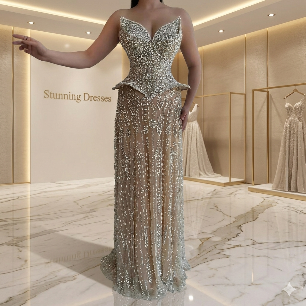 SDE5017 Luxury Kosovo Crystal A-Line Two Piece Evening Dress for Wedding Guest