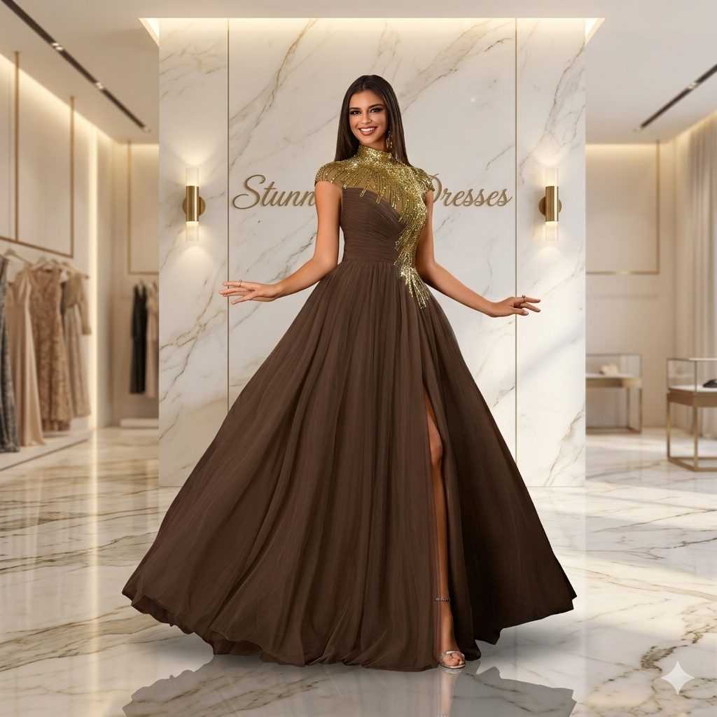 SDE3230 Elegant Chinese Style Beaded Embroidery Evening Dress – Luxury Long Wedding & Party Gown for Women