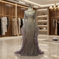 SDE5004 Stunning Customized Caramel Beaded Mermaid Evening Dress with Feather Cuffs for Formal Occasion
