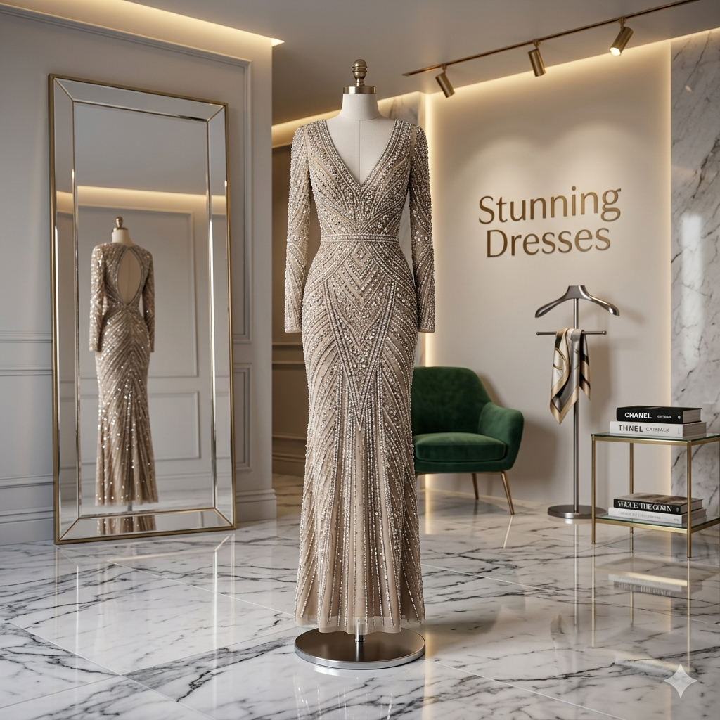 SDE5009 Arabic Silver Nude Beaded Evening Dress with Cape Sleeves | Luxury Wedding Party Gown