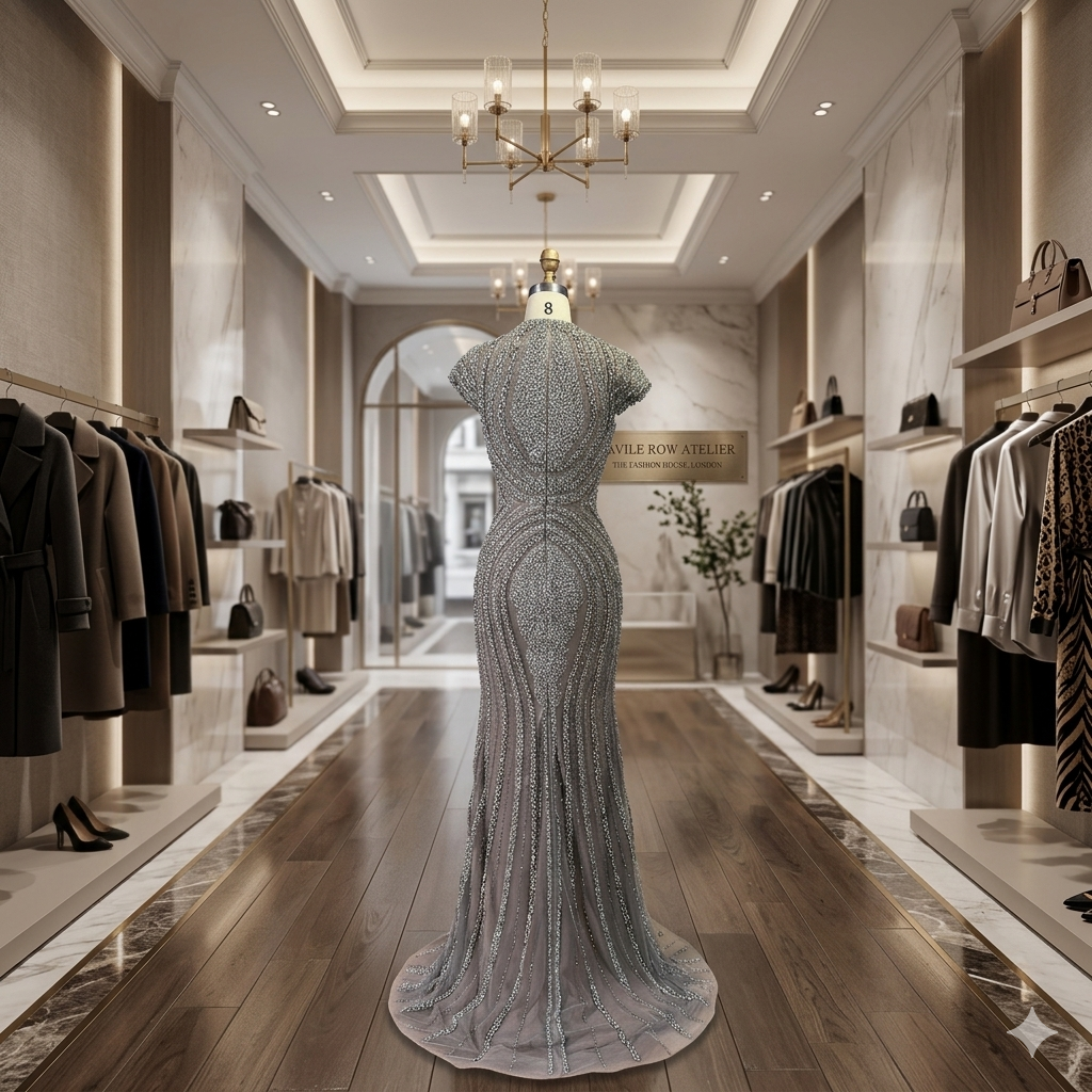 SDE5003 Stunning Arabic Dubai Gray Nude Mermaid Floor Length Beaded Luxury Evening Dress Gown for Wedding Party | Custom Formal Dress