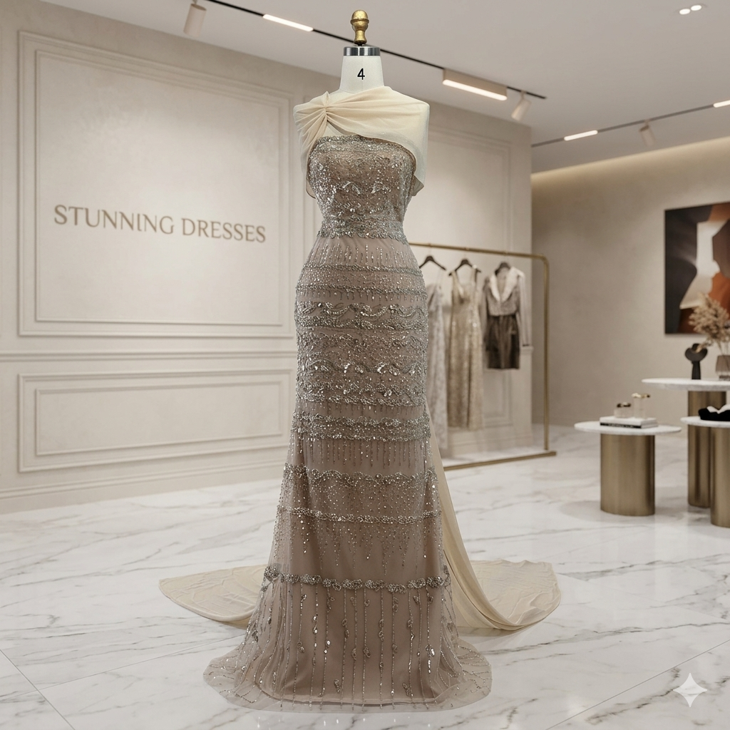 SDE5010 Luxury Saudi Arabic Sage Green Mermaid Evening Dress with Long Cape | Formal Gown